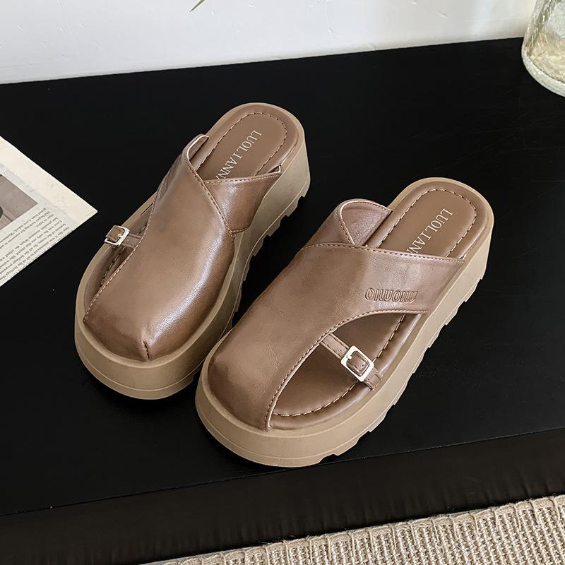 2025 new Roman slippers women's summer wear muffin heightened thick bottom high sense explosion Baotou sandals summer