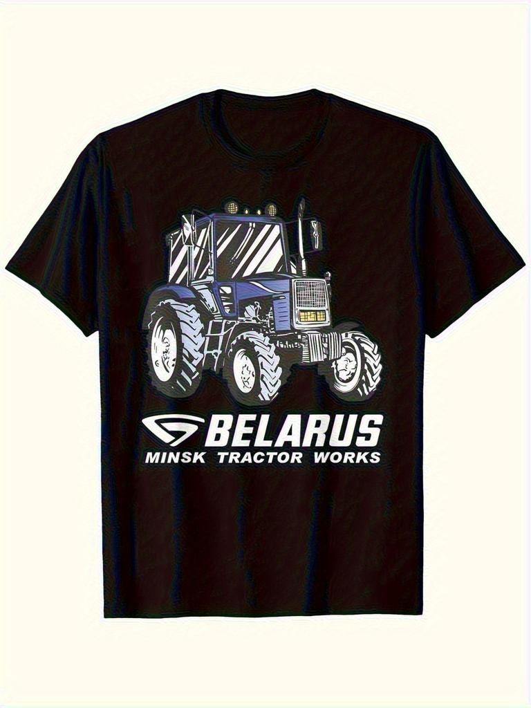Belarusian Tractor Farmer T-Shirt with Minsk Tractor Plant Logo & Belarus Tractors Print - Unisex Casual Crew Neck Tee for &