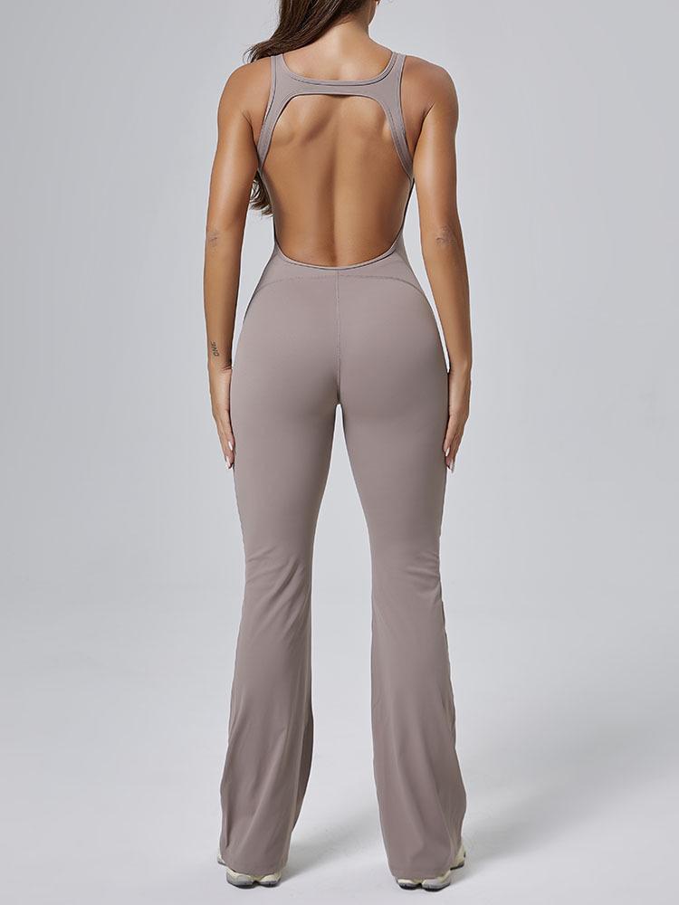 Premium Women's Yoga Suit - Peach Hip-Lifting One-Piece with Flared Pants