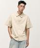 PLACESTUDIOMAN Vintage Washed Cut-Out Snap Single Collar Oversized Cotton Short Sleeve Shirt [Beige]
