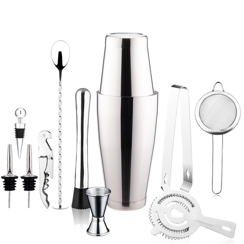 Stainless Steel Cocktail Shaker Set with Bamboo Stand