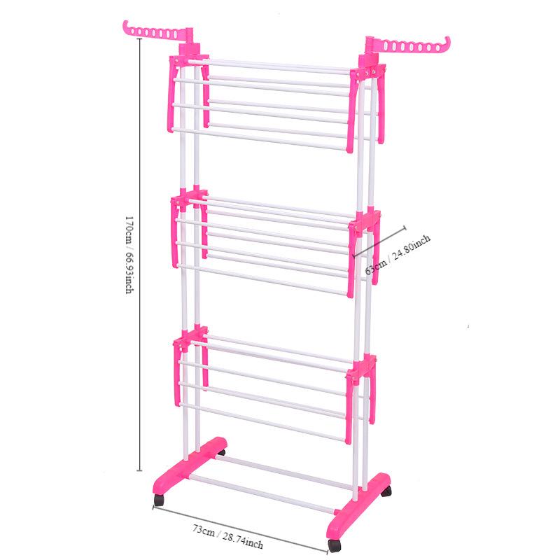 Movable 4-Layer Floor-Standing Folding Drying Rack with Wheels for Indoor and Balcony Use