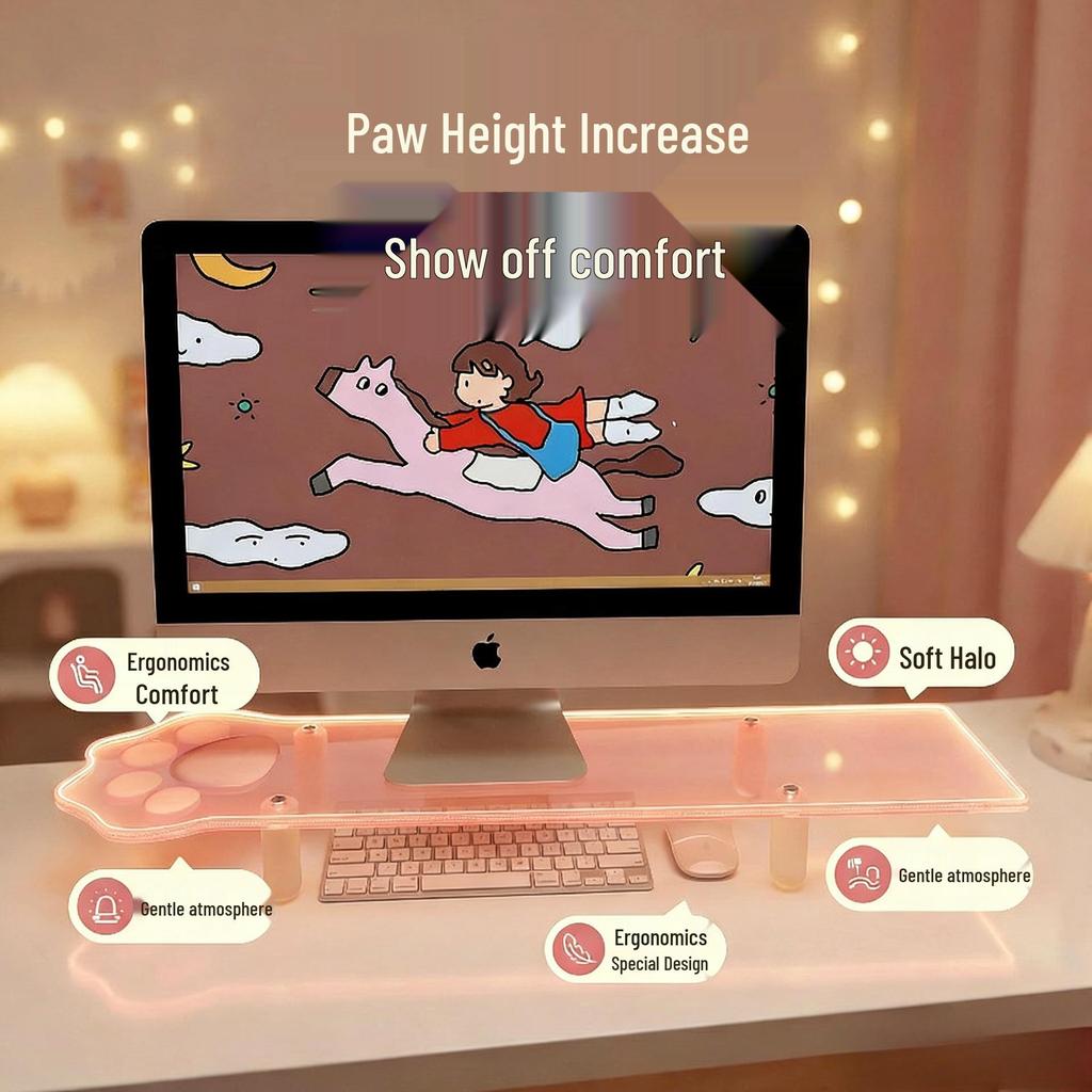 Luminous Cat Paw Acrylic Monitor Riser & Storage Shelf