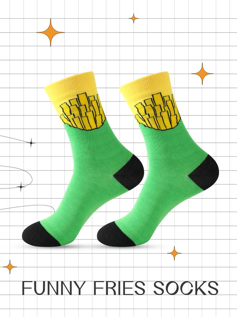 Pair of Mid-calf Unisex Socks In a Novelty French Fry Design, a Unique and Interesting Festive gift.Suitable for Easter