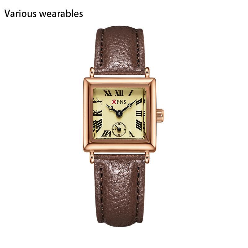 Quarzuhr Zweieinhalbzeigeranzeige Einfache Nischenuhr Quadratische römische Skala Quarz Damenuhr