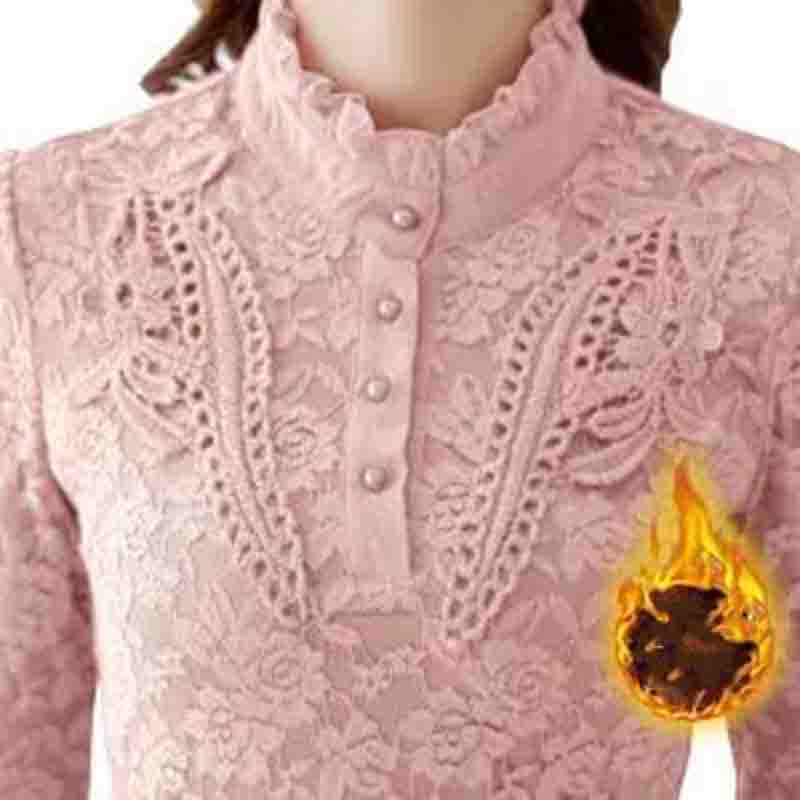 

Осенне-зимняя кружевная рубашка, тонкая верхняя рубашка, женская теплая рубашка больших размеров с бархатной подкладкой M