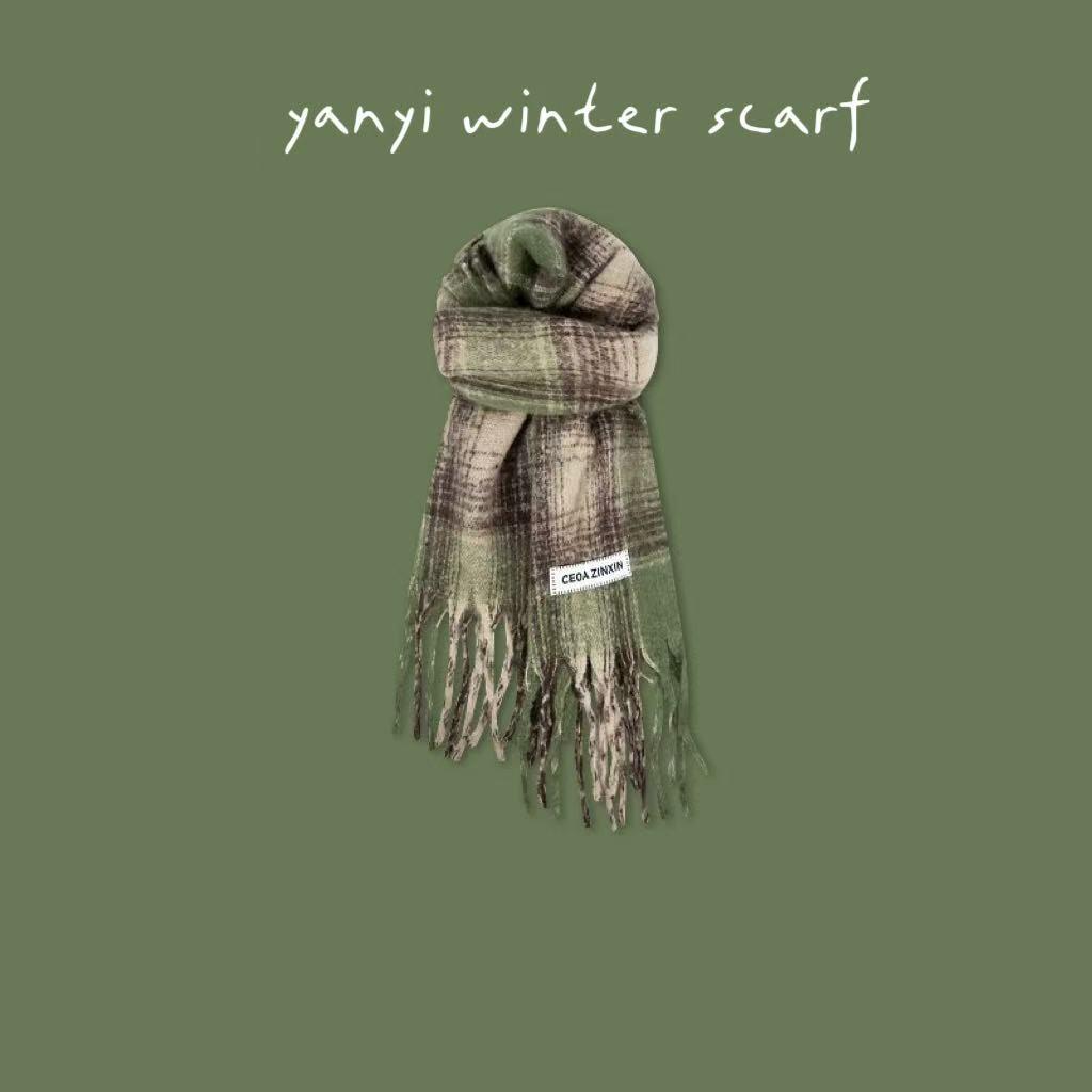 Women's Autumn & Winter Plaid Scarf: Thick Imitation Cashmere Shawl, Solid Color Neck Warmer for Students