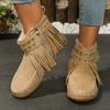 Large size rivet tassel metal buckle with short tube cigarette boots women's autumn and winter new flat bottom warm women's boots