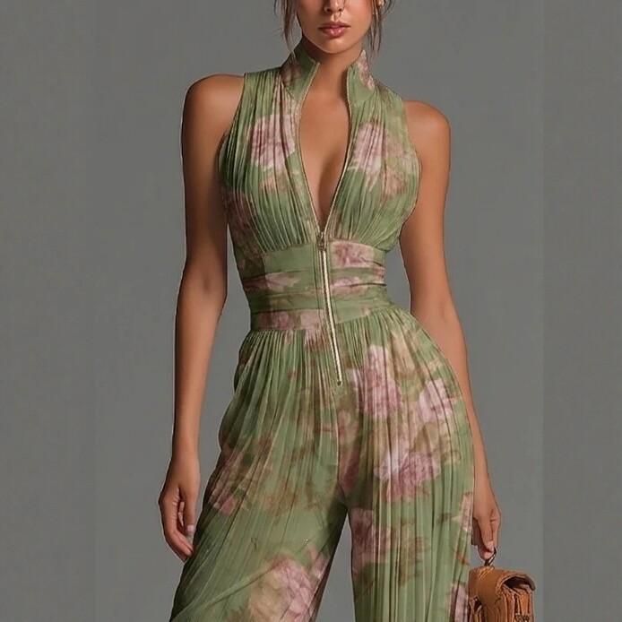 New French Elegant Jumpsuit Comfortable Sleeveless Sexy Waist Wide Leg Jumpsuit