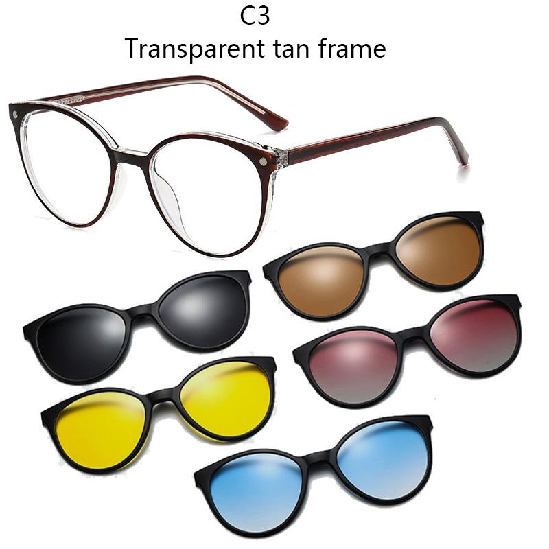 

1207 Magnetic Clip On Sunglasses Retro Spring Mirror Leg Unisex Myopia Glasses Plug In Design for Men Women 6 IN 1