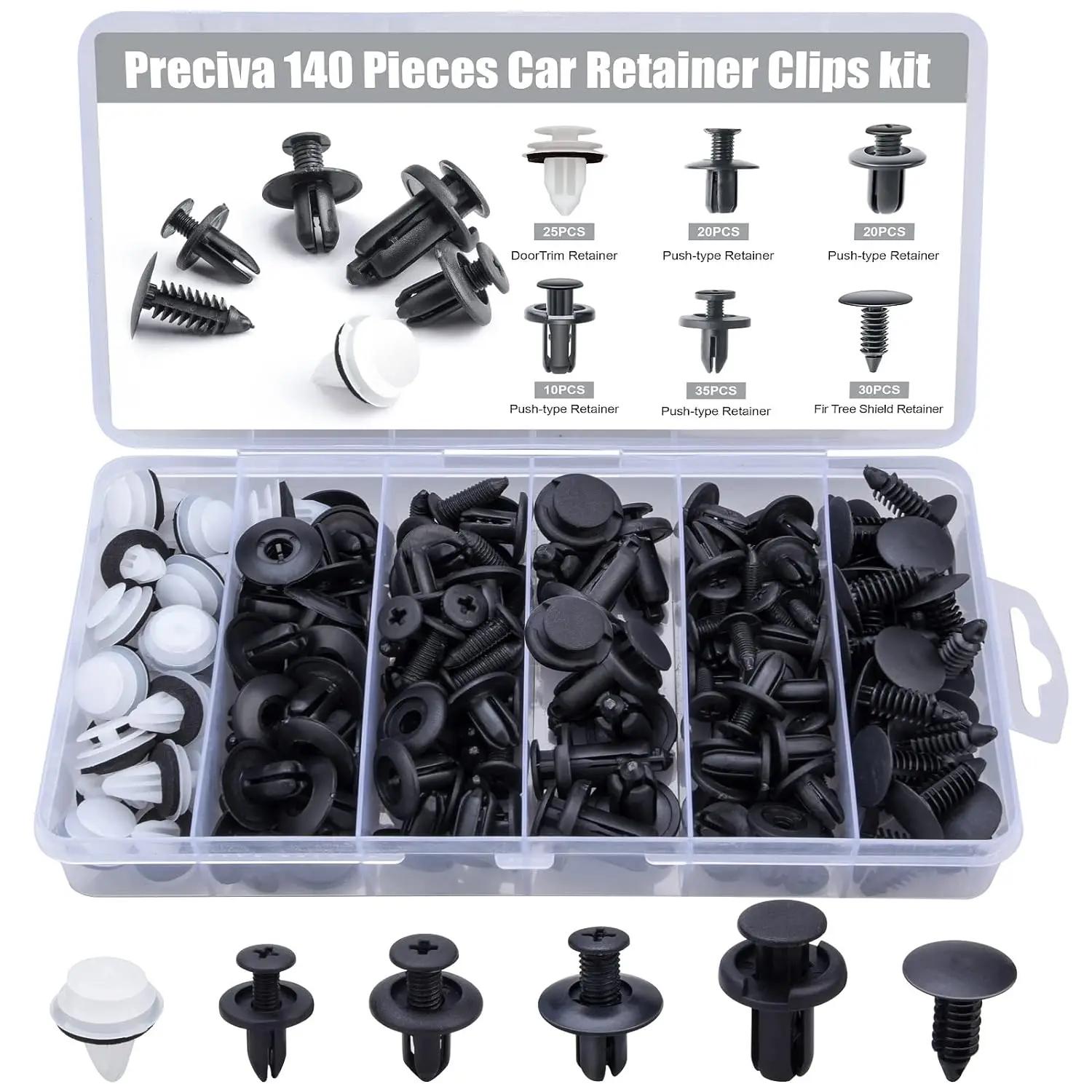 

140PCS Universal Car Buckle Set – 6 Styles Nylon Bumper Fixing Buckles for Auto Interior & Exterior Use