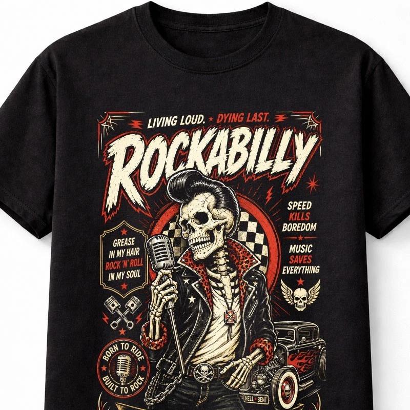 Rockabilly Skeleton Hot Rod Rock N Roll Retro Graphic Unisex TShirt S
