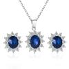European & American Fashion Jewelry Set: Sunflower Zircon Earrings & Kate Middleton Tanzanite Sapphire Pendant Necklace