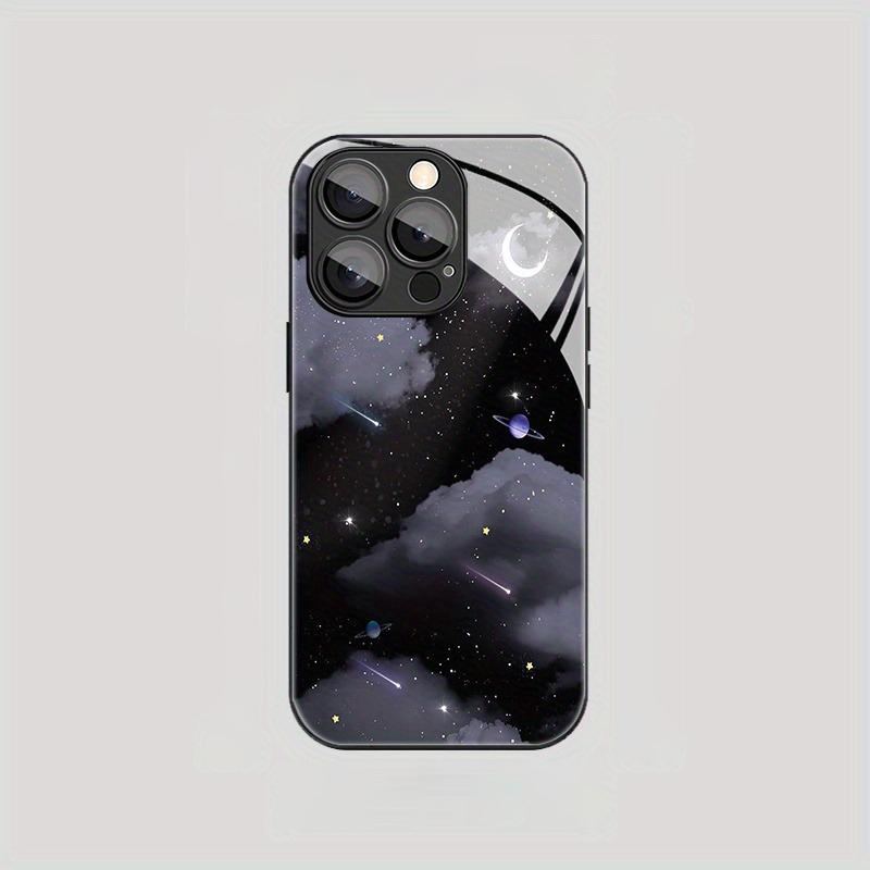 Black Starry Sky Pattern Glass Material Phone Case For iPhone 17 16 15 14 Pro Max 13 12 11 Pro 16E 7 8 Plus XR XS X Cover