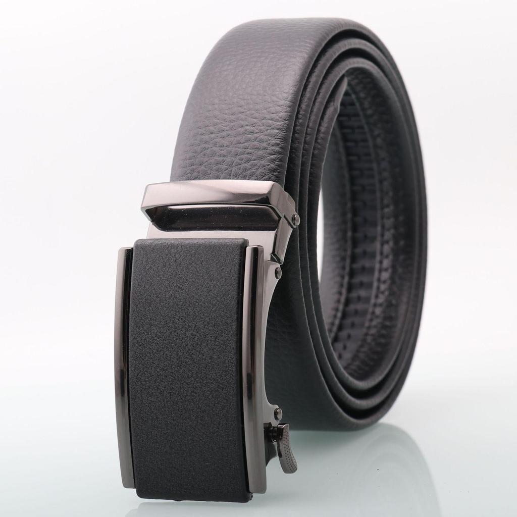 Men's Genuine Leather Belt with Frosted Automatic Buckle - Stylish Alloy Design