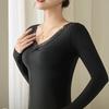 Damen Unterzieh-Tops V-Ausschnitt Spitzenbesatz Langarm Slim Fit Thermische Tops Einfarbig Gepolsterte Innenschicht Winterhemd