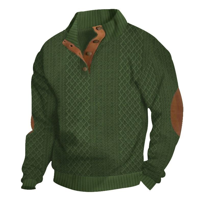 Men's Patterned Pullover Sweatshirt, Lapel Single Breasted Slim Fit Top with Welt Pockets