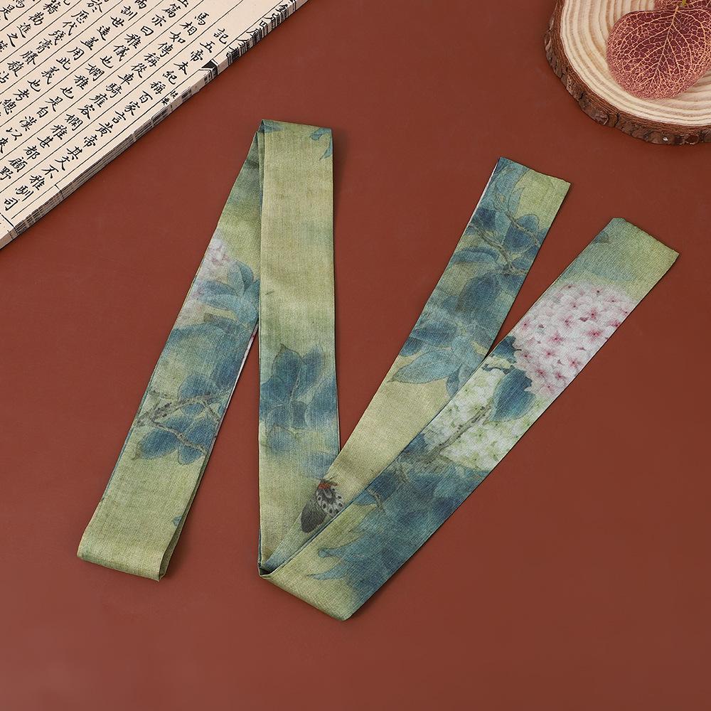 "Frühling Neu Antiker Stil Druck Seidenschal & Chinesisches Band Haarband"
