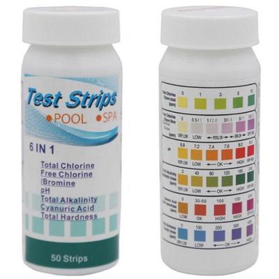 6-in-1 Pool Teststreifen: Chlor, pH, Alkalinität, Härte, Säure-Base, Gesamtalkalinität