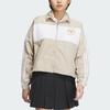 adidas Striped Colorblock Sports Stand Collar Jacket Women's Beige