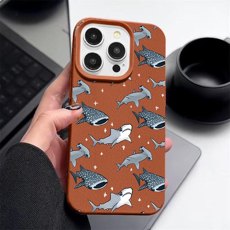 Shark Pattern Shockproof Phone Case For iPhone 16 16E 15 Pro Max 14 Pro 13 12 11 Matte TPU Soft Anti-Fall Bumper Cover
