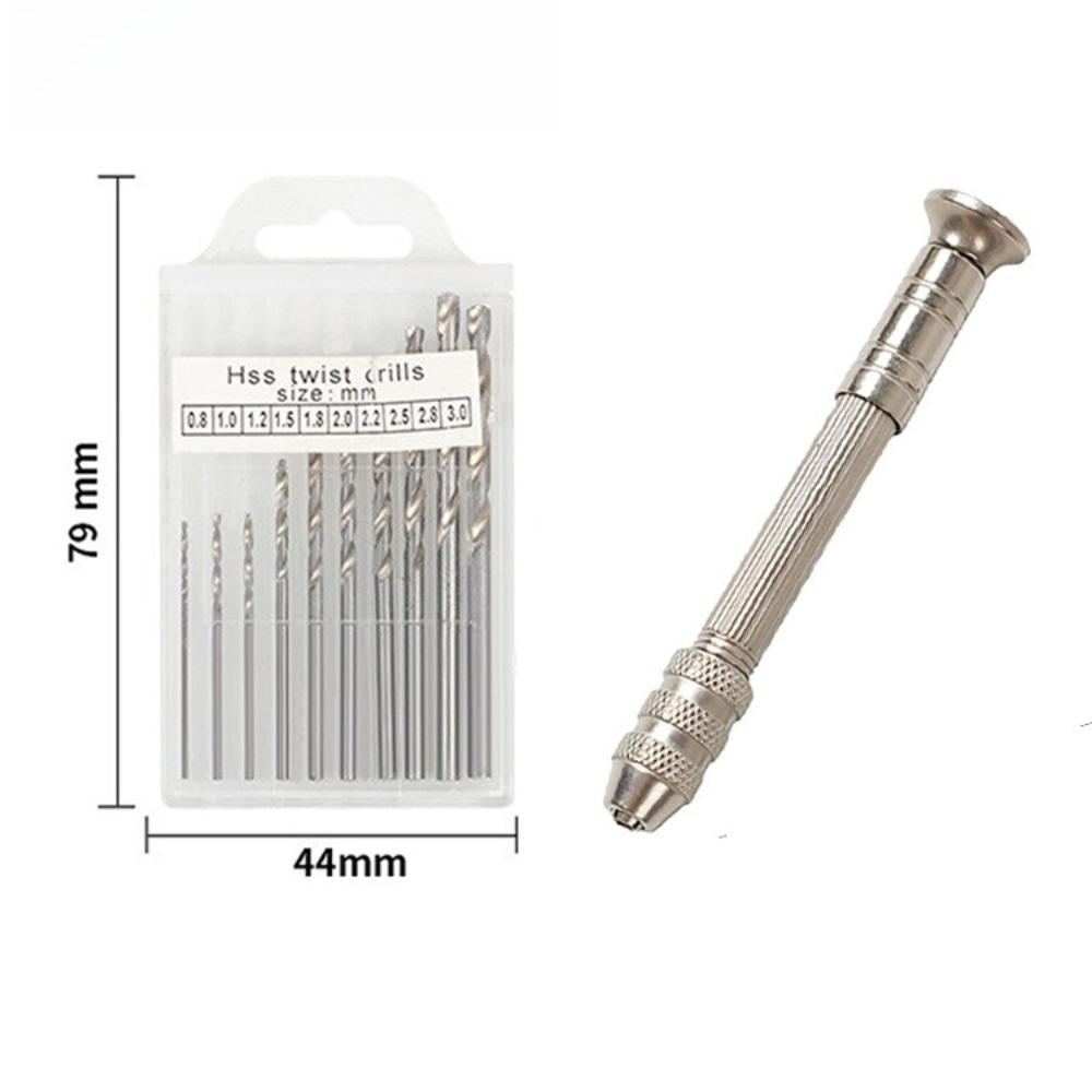 Essential Hand Drill Set–Pin Vise with 10 Twist Drill Bits,Manual Micro Drill for Wood,Plastic,Jewelry,Precision Drilling Tool for Craft,Model,Hobby