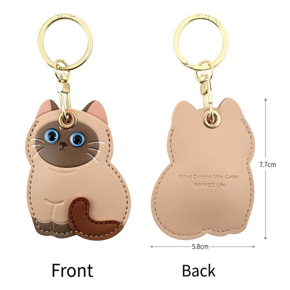 Girl Boy Use Leather Material Kitty Key Chain Calico Design Cute Cat Keychain Id Card Holder Car Key Ring