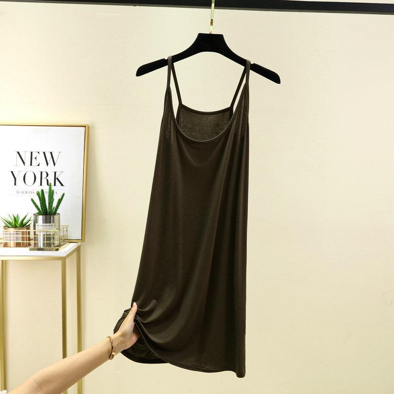 Modal Spaghetti Strap Dress Summer Sexy Sleeveless Tank Dress Solid Color Casual Camisole Dresses Mid-length Soft Sleepdress Basic Slipdress