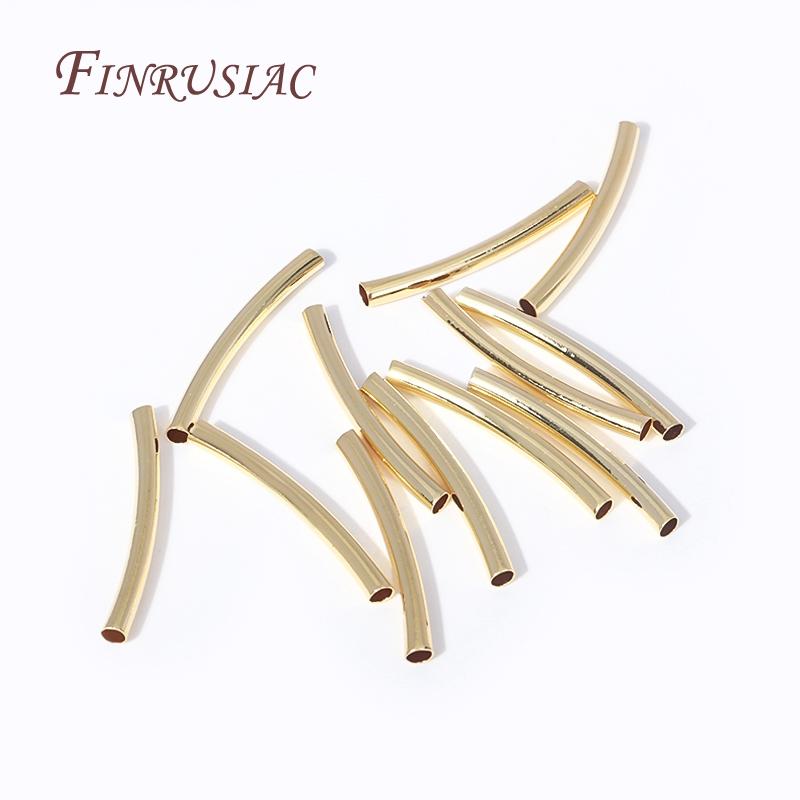 DIY Accessories Wholesale 50 Pcs 18K Gold Plated Metal Smooth Curved Tube Beads For Handmade Jewelry Making