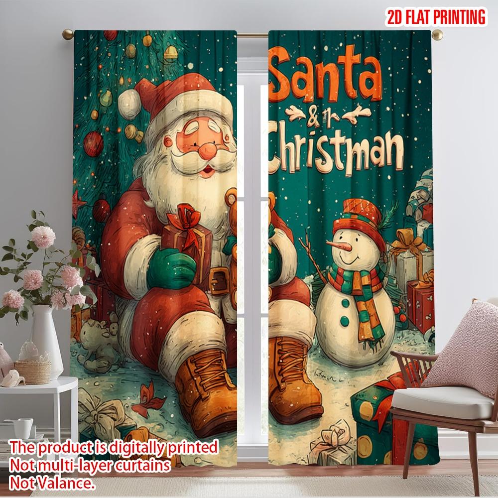 

2pcs,2D plane printing Curtain Popular Santa Claus and the Snowman Versatile Polyester Fabric (without rod) Gifts Use for 52.50×116.00 CM 2pcs