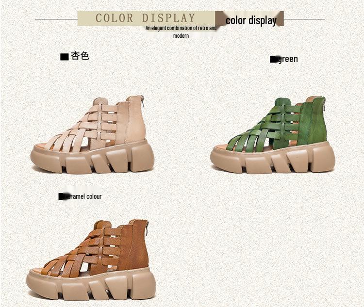 Jiechu Women's Summer Braided Hollow Sandals - Thick Sole, Breathable Candy Colors, Comfortable Roman Style