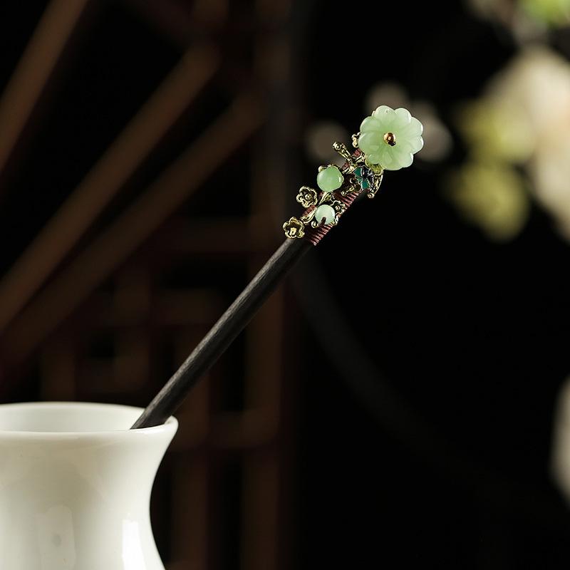1Pc Petal Hairpin New Chinese Style Tassel Hairpin Fresh Wood Ancient Headwear Sandalwood Hairpin Tassel