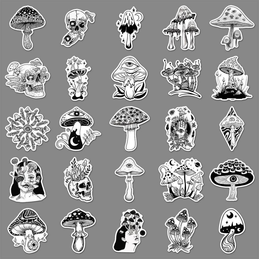 50 Schwarz-Weiß Gothic Pilz Graffiti Aufkleber Dunkler Stil Ornament Handy Koffer Skateboard Aufkleber