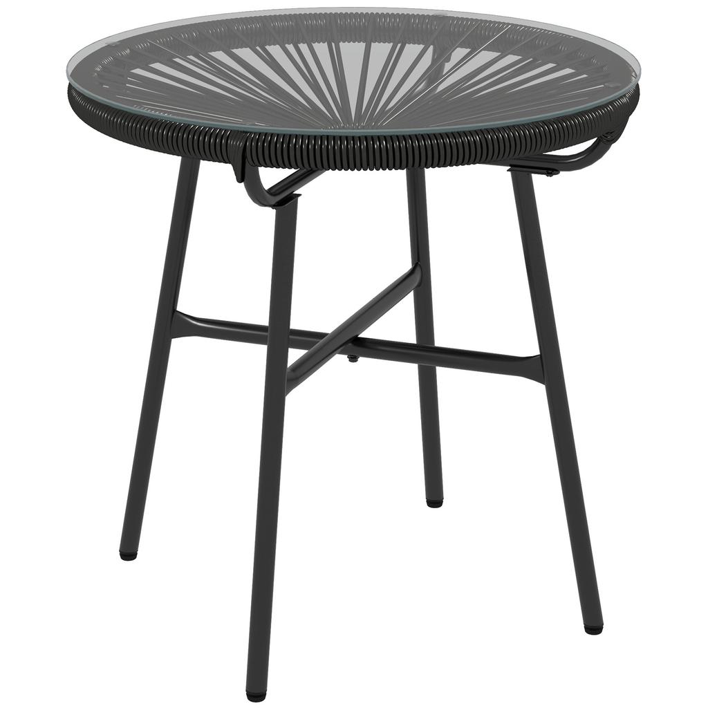 Garden Table Boho-Style Outdoor Side Table, PE Rattan, Tempered Glass, Weather-Resistant, 50 Cm X 50 Cm X 50 Cm, Black