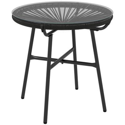 Garden Table Boho-Style Outdoor Side Table, PE Rattan, Tempered Glass, Weather-Resistant, 50 Cm X 50 Cm X 50 Cm, Black
