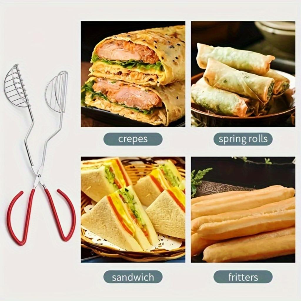 Stainless Steel Tortilla Tongs Food Clip for Grabbing Wraps and Flatbreads Kitchen Tool for Frying Pan Use Durable Cooking Utensil