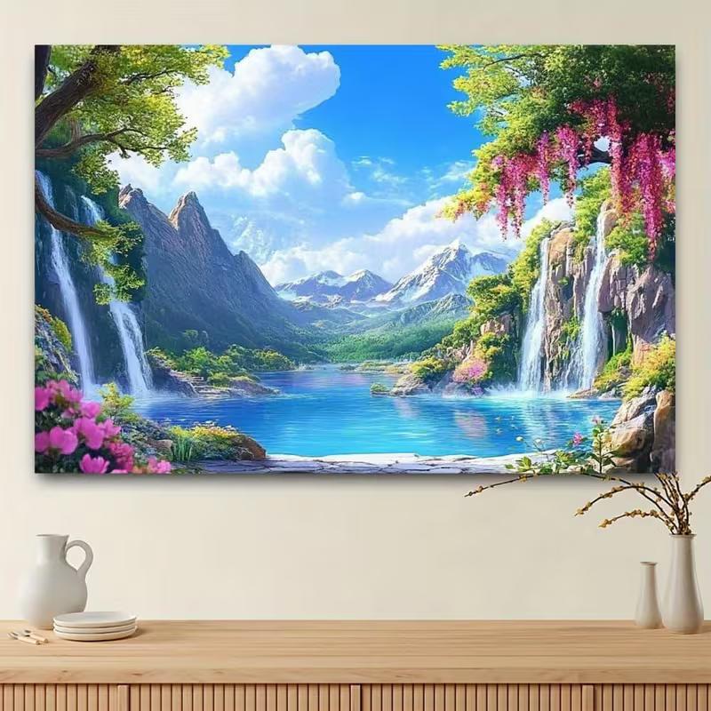 2D Anime Mountain Lake Background for Home Decor and Photoshoot