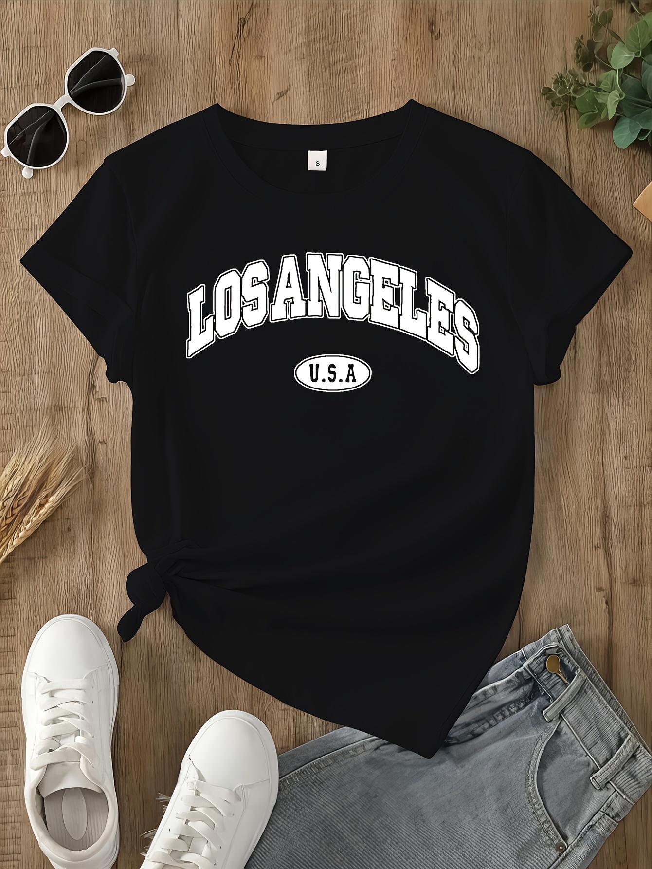 

Женская футболка с графикой LOS ANGELES Повседневный зеленый топ с коротким рукавом и круглым вырезом Идеально подходит для весны/лета/осени женская одежда L