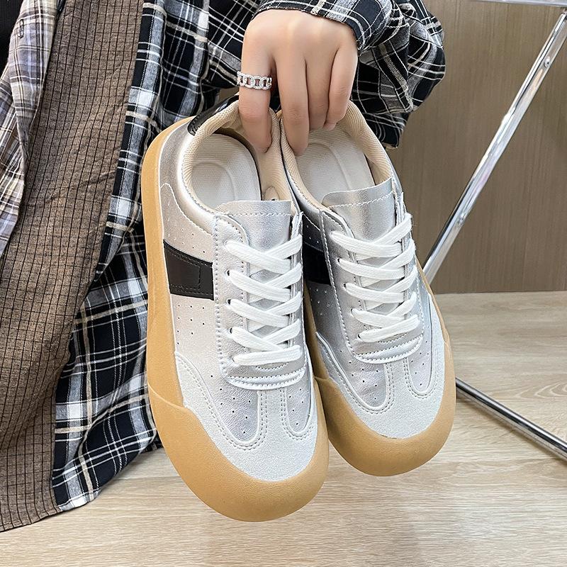 

Platform women s spring and autumn new sports board shoes casual flat shoes ins versatile students 40 серебряный