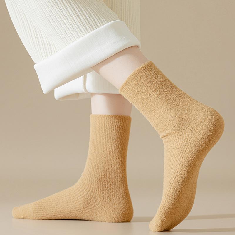 Female Autumn and Winter Thickened Warm Coral Velvet Towel Floor Sleeping Long Tube Socks