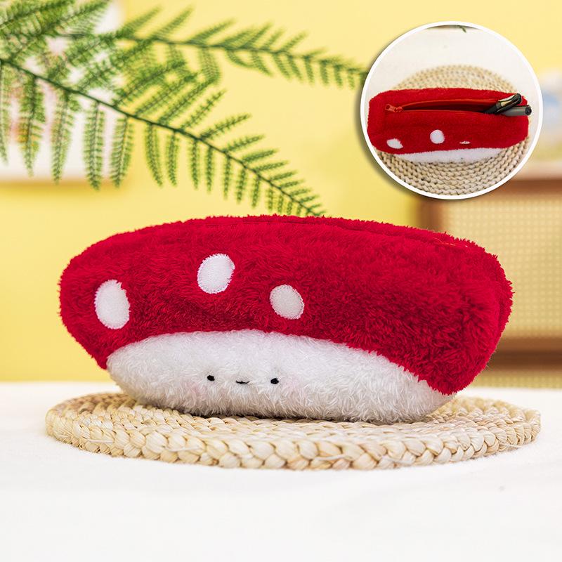 Plush Cartoon Vegetable & Fruit Pencil Cases: Broccoli, Garlic, Eggplant, Banana Design.