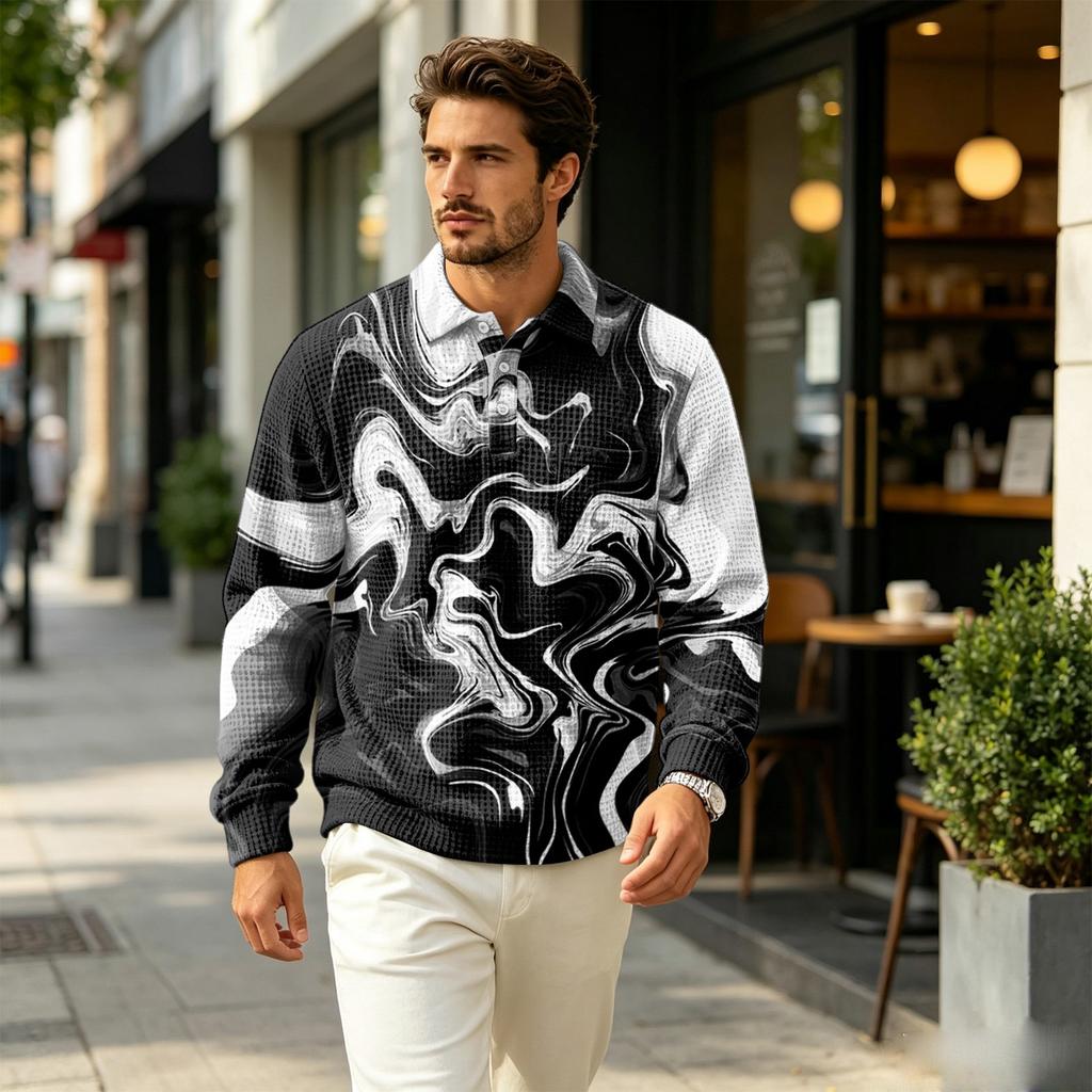 Herren Pullover Langarm Oberteil mit Kragen und Tasche, Herbst Outdoor Freizeit Bedrucktes Hemd