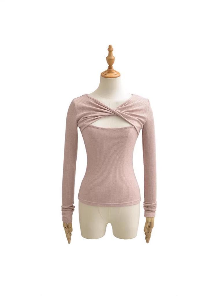 Pure Desire Slimming Hollow Long Sleeve Women's Chic Top