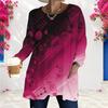 Women Plus Size Round Neck Long Sleeve Abstract Printed Red Black Loose Longline T Shirt With Pockets