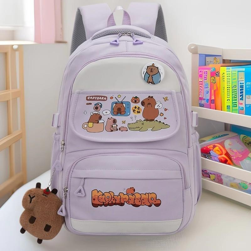 Capybara Cartoon School Backpack With Multi Layer Storage And Padded Shoulder Straps For Teens