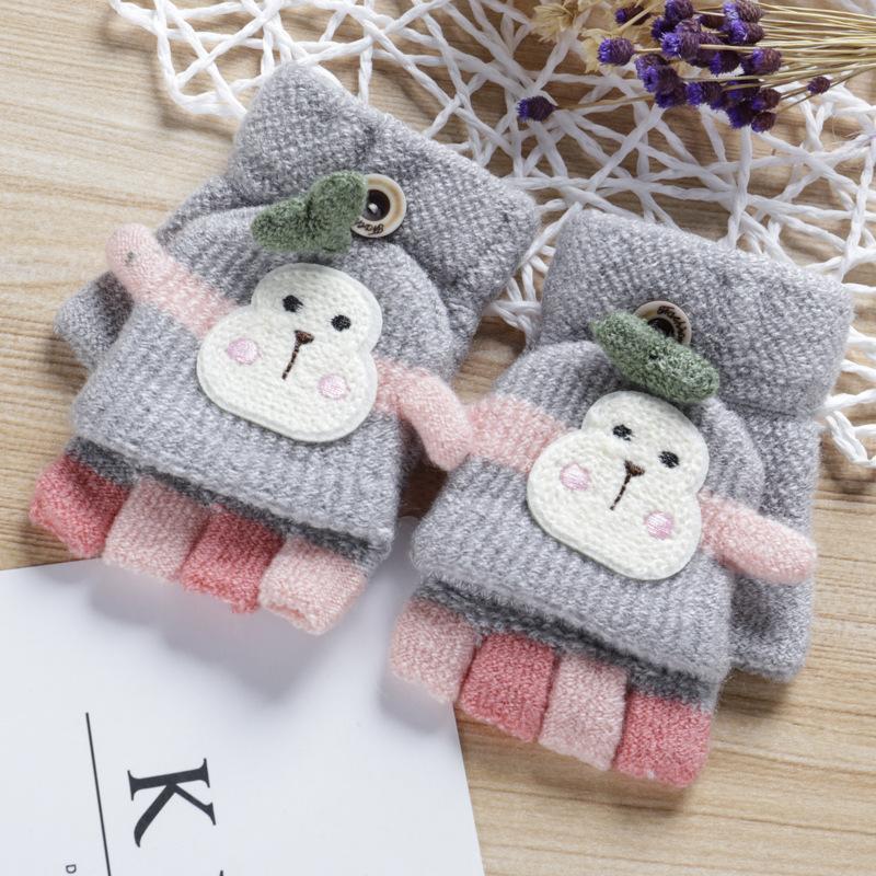 

Перчатки зимние с откидными пальцами, без пальцев, вязаные из шерсти, детские модели One size