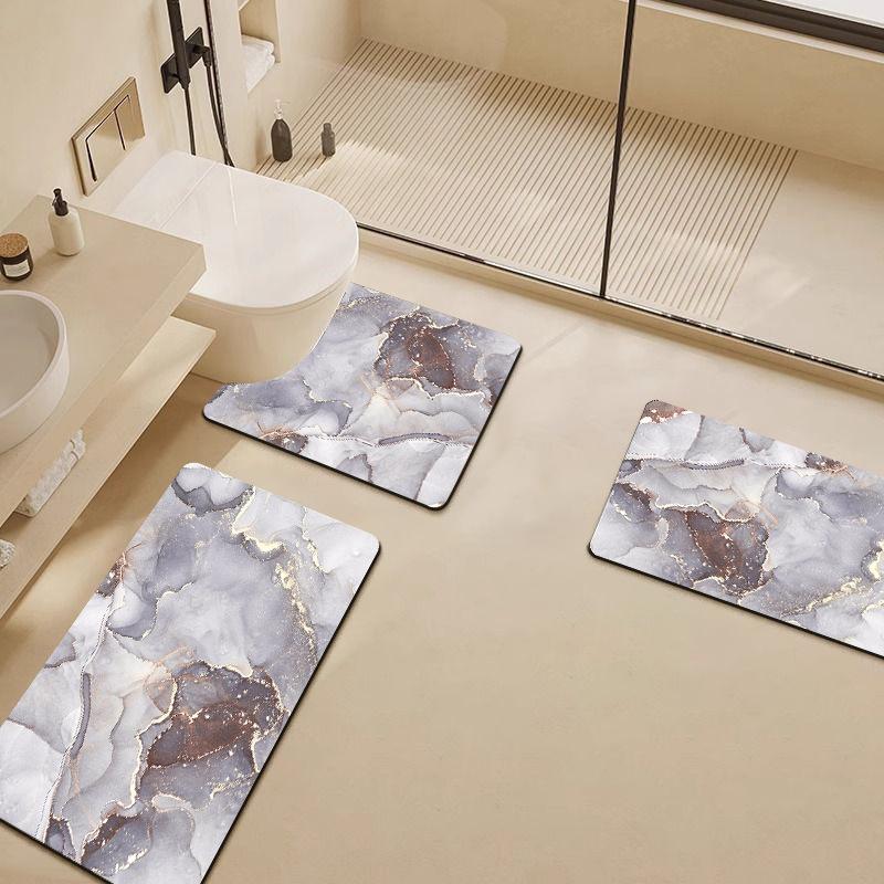 Stone Textured Printed Toilet Cushion Diatom Mud Bathroom Floor Mat Quick Drying Anti Slip Shower Pad Modern Home Decoration Bathroom Accessories