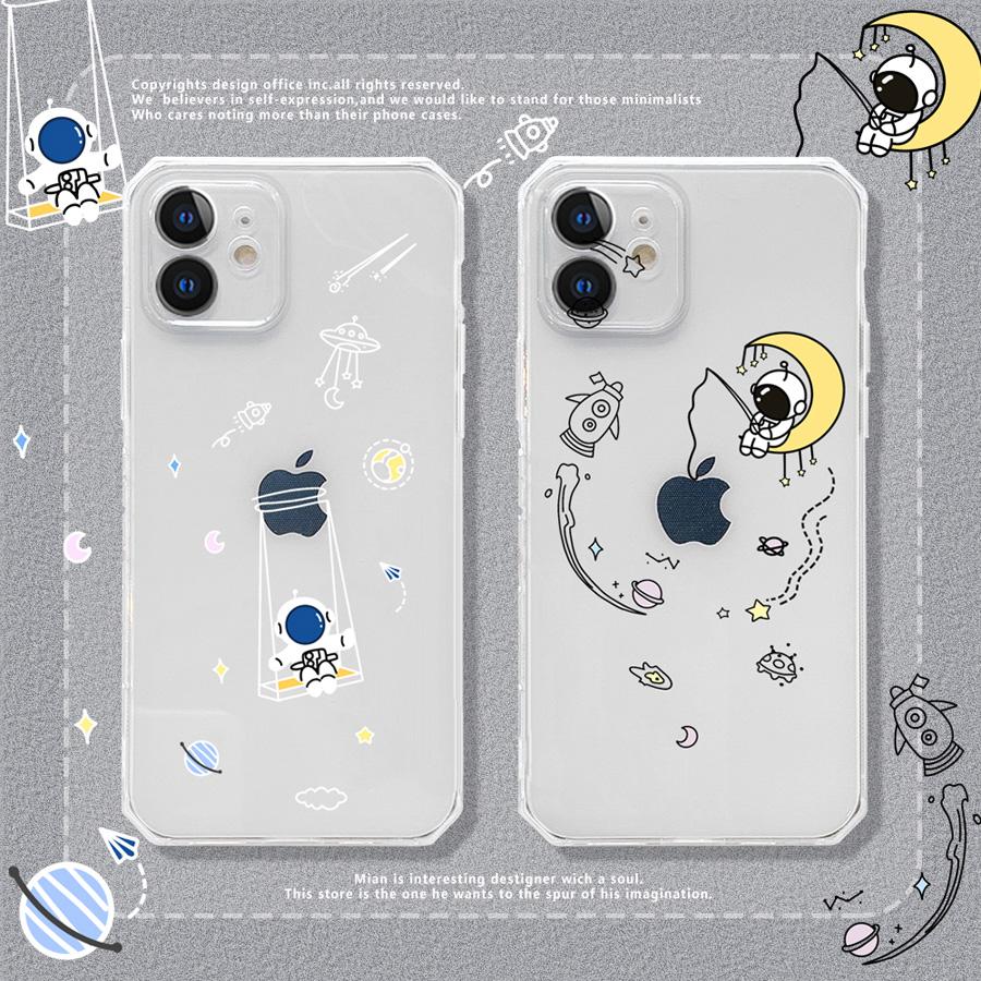 Yonds Queen Custodia per iPhone 13 Pro, simpatica alla moda motivo in stile fumetto con astronauta razzo luna e spazio elegante antiurto antiscivolo (iPhone 13 Pro, Fly Black