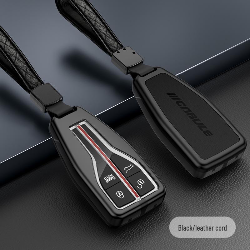 Compatible Hongqi H5 Key Case: Alloy Leather Patchwork Cover with Buckle
