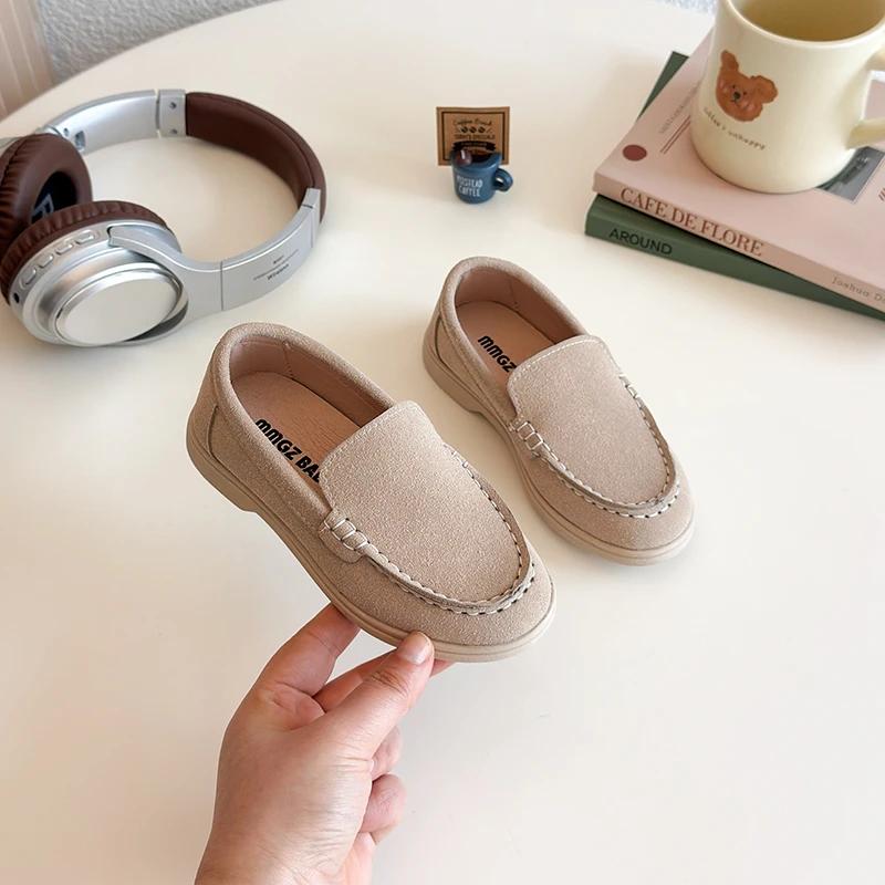 

Autumn Children Loafers Leisure Minimalist Slip-on Neutral Boys Girls Leather Shoes Pure Color Stylish Anti-skid Kids Flat Shoe 24